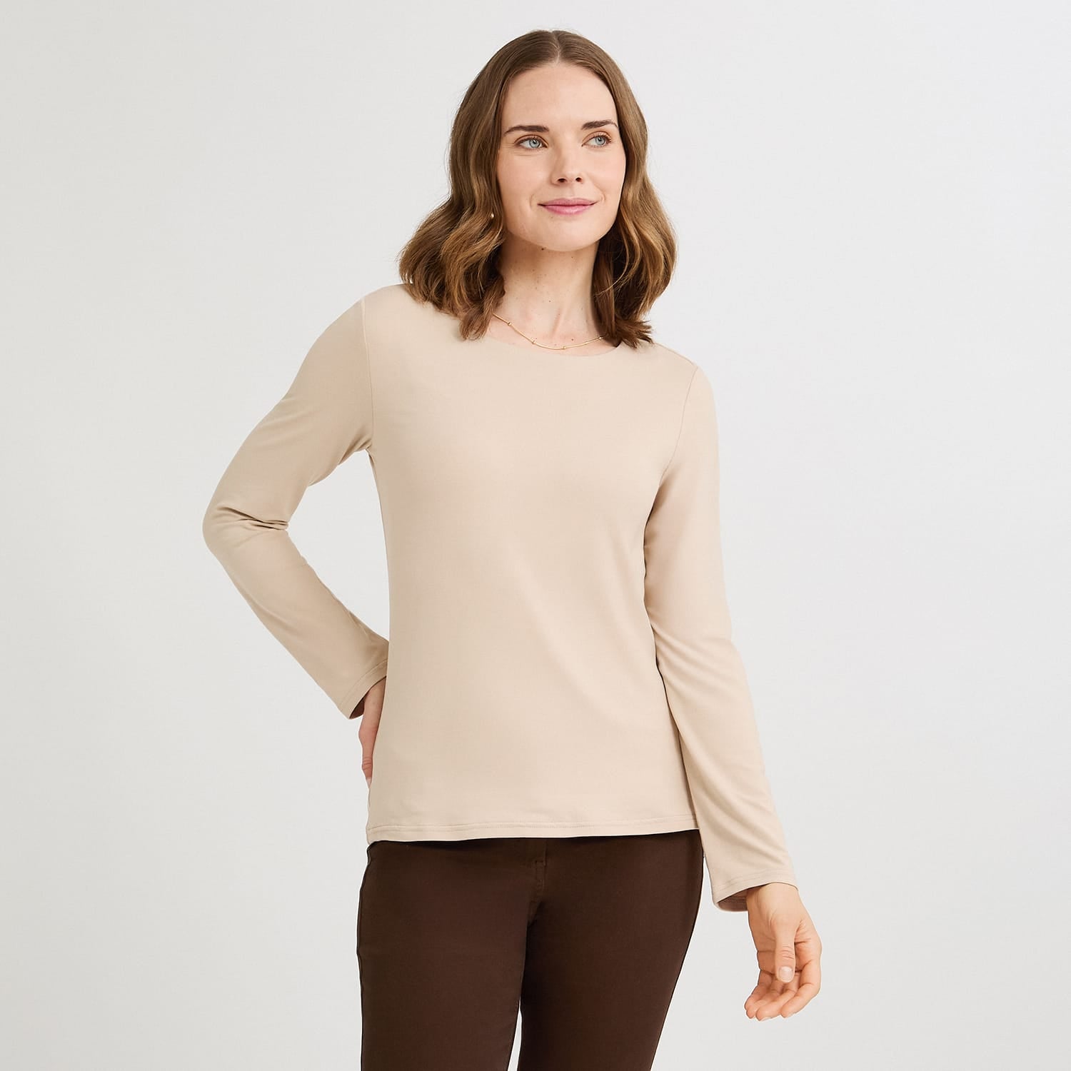 Polera Escote Redondo Lisa Básica Beige